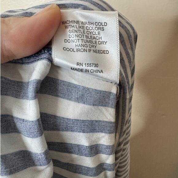 Jane + Delancey Plus 1X Blue White Stripe Button-Up Roll-Tab Sleeve Tunic Shirt - Picture 8 of 8